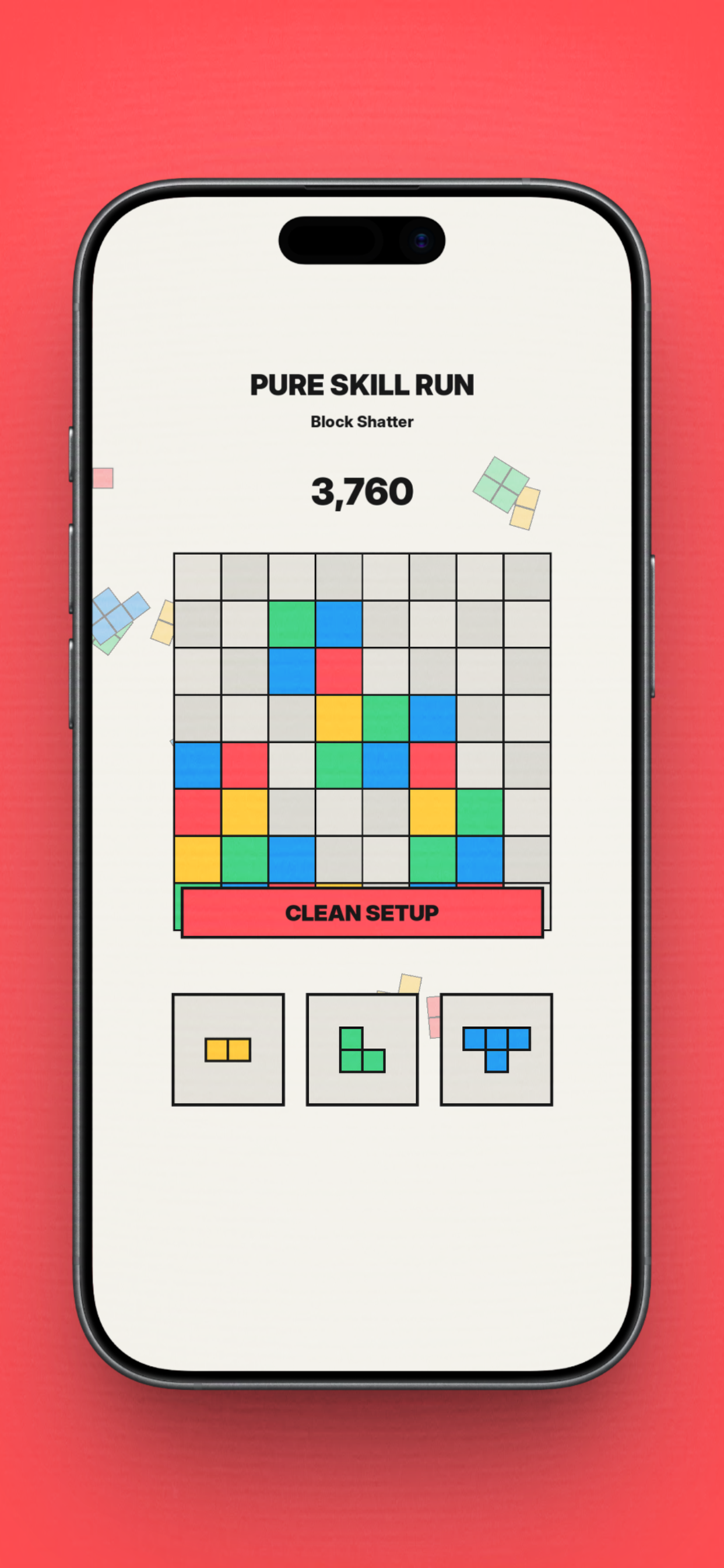 Block Shatter iPhone screenshot showing line shatter feedback.