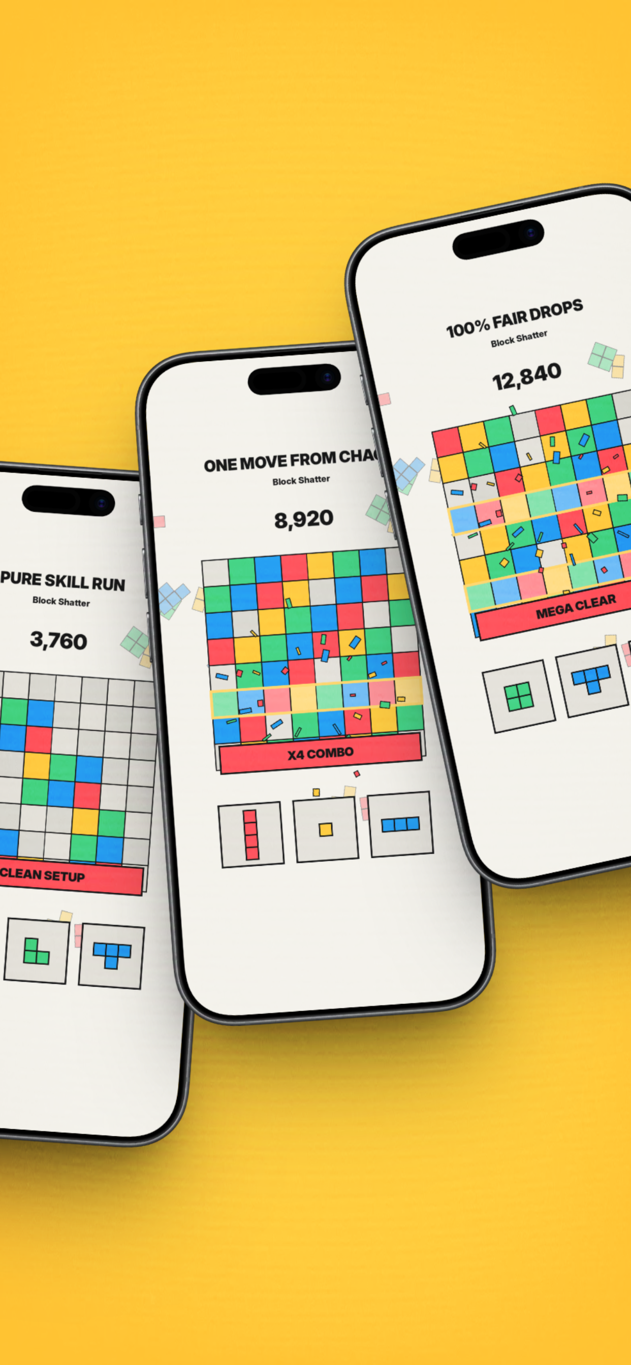 Block Shatter iPhone screenshot showing combo chase gameplay.